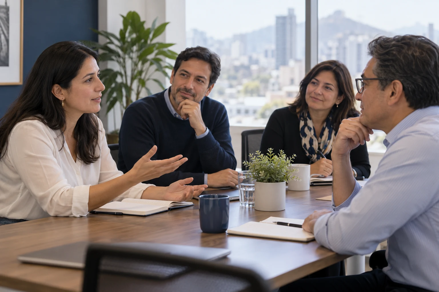 Escena ilustrativa de una conversación de feedback y escucha en un equipo